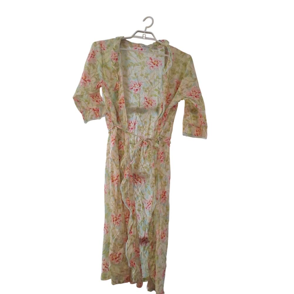 Orvis vintage robe womens one size floral cotton cottage core long